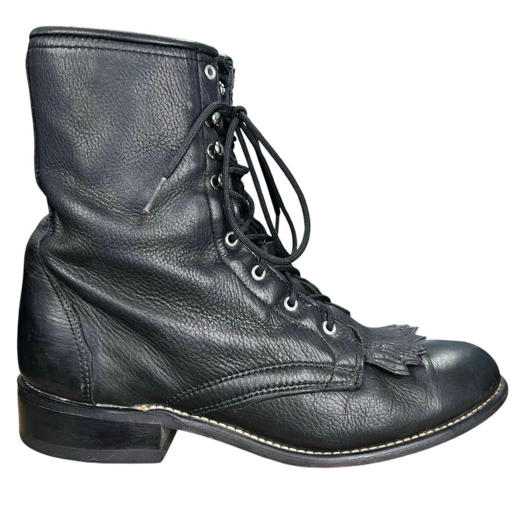Laredo Women’s Roper Kiltie Black Leather Western Cowgirl Boot Size US 8
